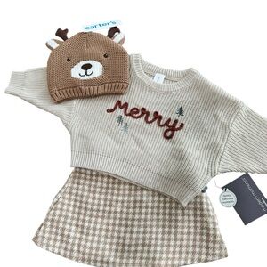 Carter's & Gerber Baby Girl Merry Sweater Houndstooth Skirt & Hat 3/6 month NWT